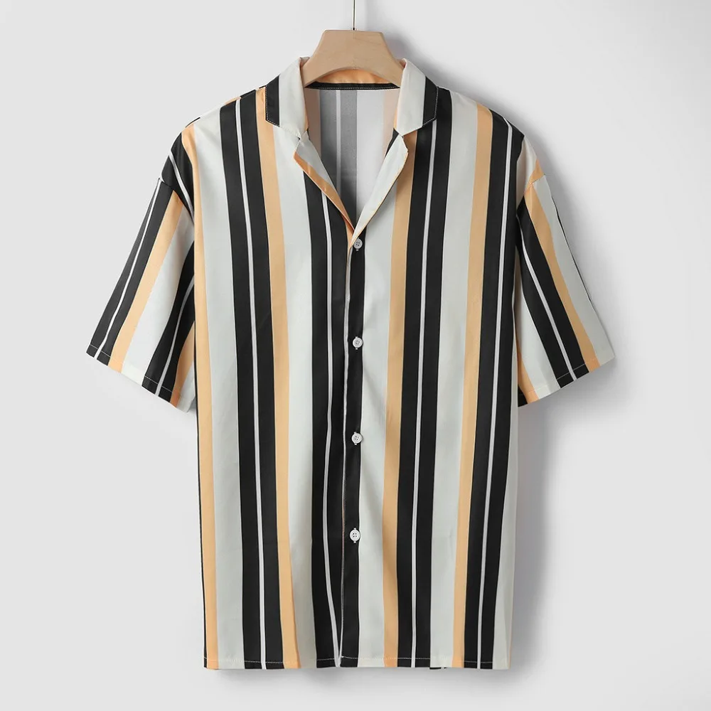 Летняя мужская пляжная рубашка, мужская повседневная рубашка с коротким рукавом, в полоску, с принтом, большой размер, S-3XL, повседневные рубашки, camisa masculina, топ, блузка