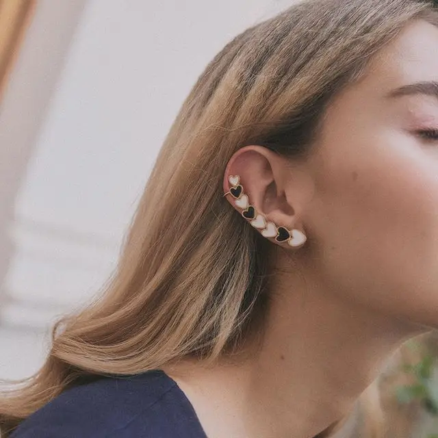 

New Fashion Black White Red Small Heart Ear-Jakets For Women Ladies Romantic long Ear Cuffs Heart Jewelry