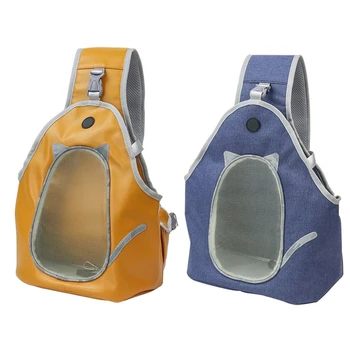 

Breathable Pet Front Backpack with Transparent Window Small Cat Puppy Carriers with Adjustable Shoulder and Waist Straps