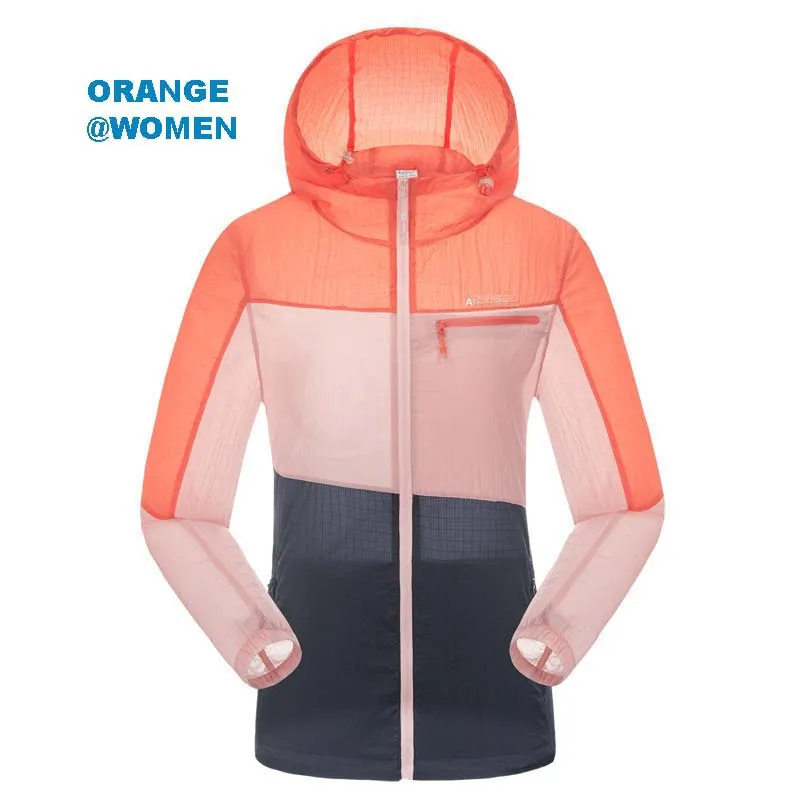Women orange Летняя Солнцезащитная одежда для защиты кожи, мужская и женская повседневная куртка, тонкие пальто с капюшоном, ветровка, быстросохнущая - Цвет: Women orange