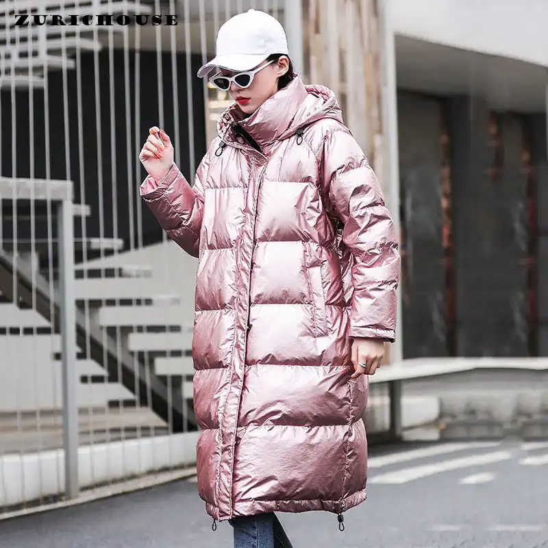 women's long hooded puffer down coat