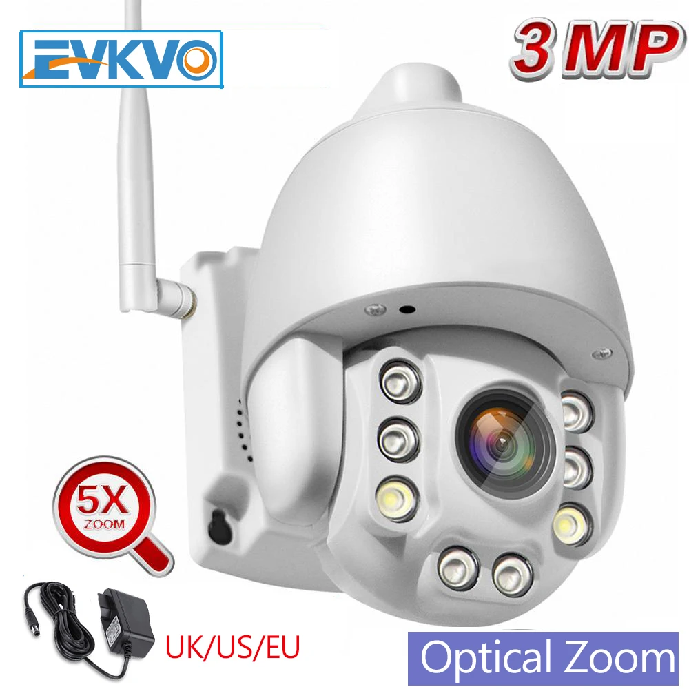 

EVKVO Wifi PTZ IP Camera 3MP Super Full HD 5X Zoom Two Way Audio Wireless PTZ Cam Outdoor 60m IR Video Home Security Camera P2P