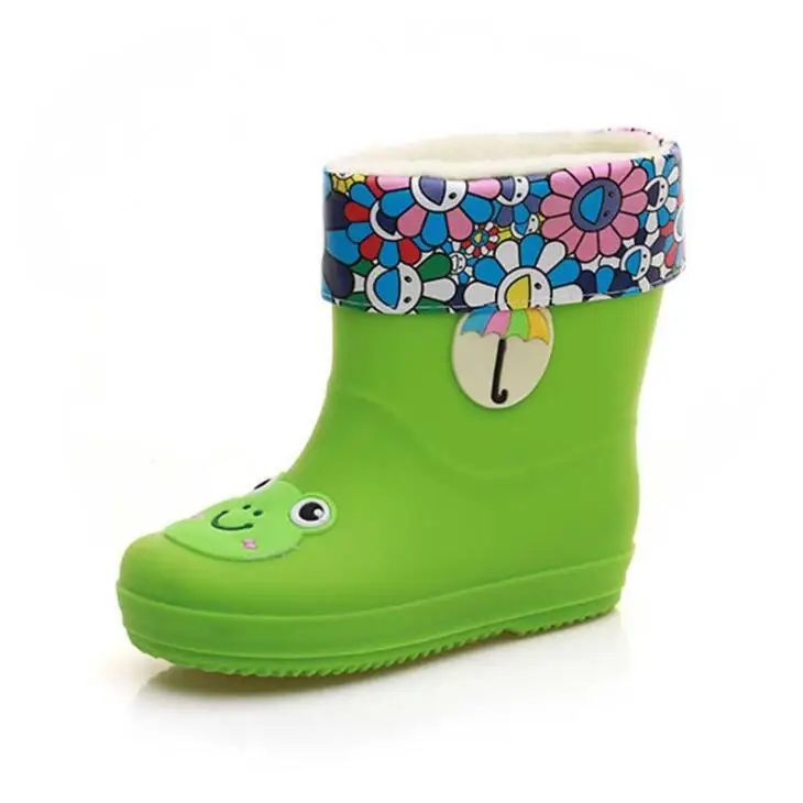 Детские Водонепроницаемые Нескользящие ботинки от дождя для мальчиков и девочек, милые непромокаемые ботинки с героями мультфильмов, Детские всесезонные съемные резиновые водонепроницаемые ботинки - Цвет: green frog