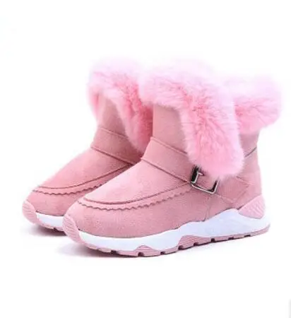 Детские зимние ботинки для девочек, ботинки с кроличьим мехом, Детская Хлопковая обувь для детей, ботинки, размер 26-36 - Цвет: Розовый