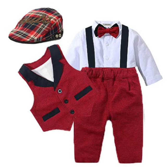 Baby Suits Newborn Boy Clothes Romper + Vest + Hat Formal Clothing Outfit Party Bow Tie  1