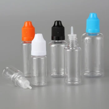 

50PCS 3ml-100ml Color Caps Transparent Dropper Bottle PET Empty Transparent E Liquid Juice Smoke Oil Container + Funnel