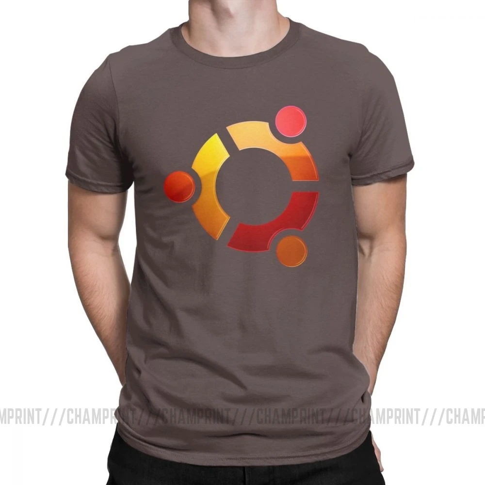 Ubuntu логотип Linux футболка Мужские Винтажные футболки из чистого хлопка с круглым воротником футболки с коротким рукавом плюс размер одежда плюс размер - Цвет: Коричневый