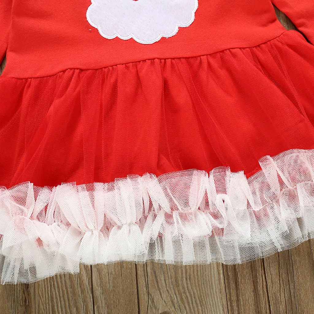 Рождественское платье принцессы для новорожденных; одежда с длинными рукавами и рисунком Санты; кружевное детское платье с оборками для девочек; vestido infantil