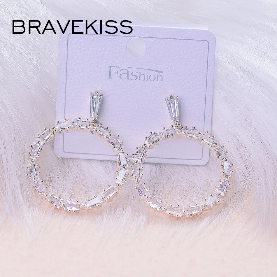 Роскошные прозрачные круглые серьги-подвески с фианитами Bravekiss висячие серьги