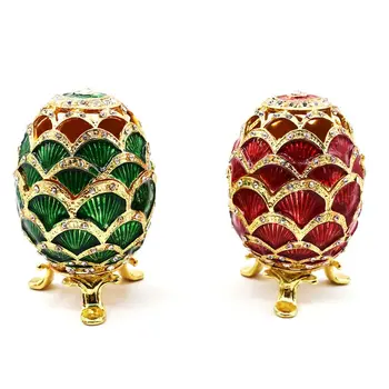 

Green Faberge-Egg Hand Painted Jewelry Trinket Box Gift for Easter Home Decor