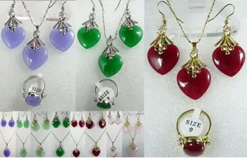 

color-purple/green/pink/red heart love pendant earrings /ring set can choose