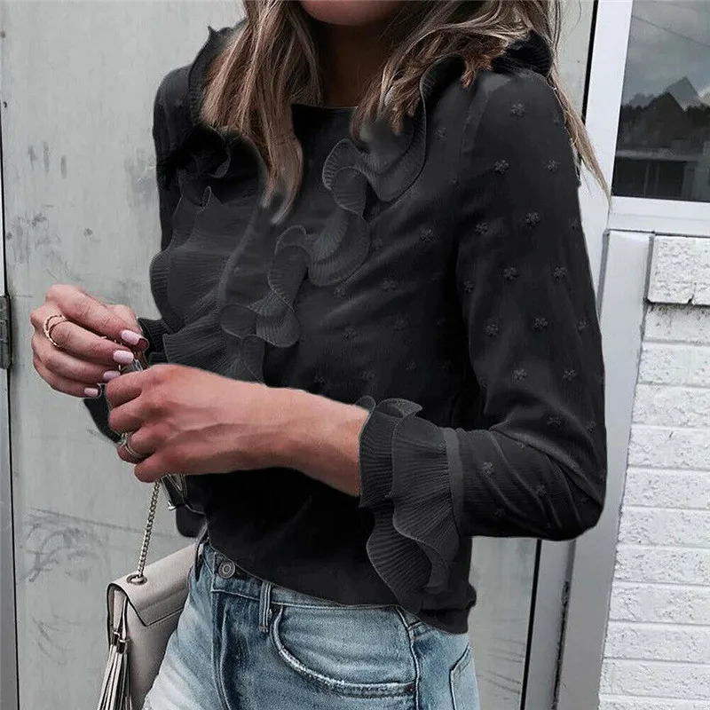 2020 летняя модная двухслойная гофрированная футболка топы Повседневная в горошек