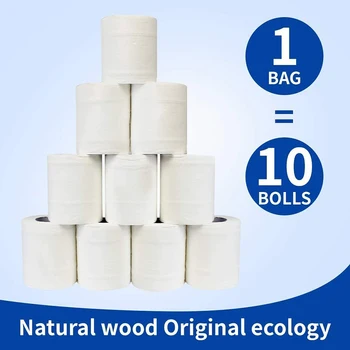 

6/10 Rolls/Pack 3-ply Bathroom Tissue Toliet Paper Unscented Natural Wood Pulp Bath Tissue for Home Kitchen Toilet Cafe Shop