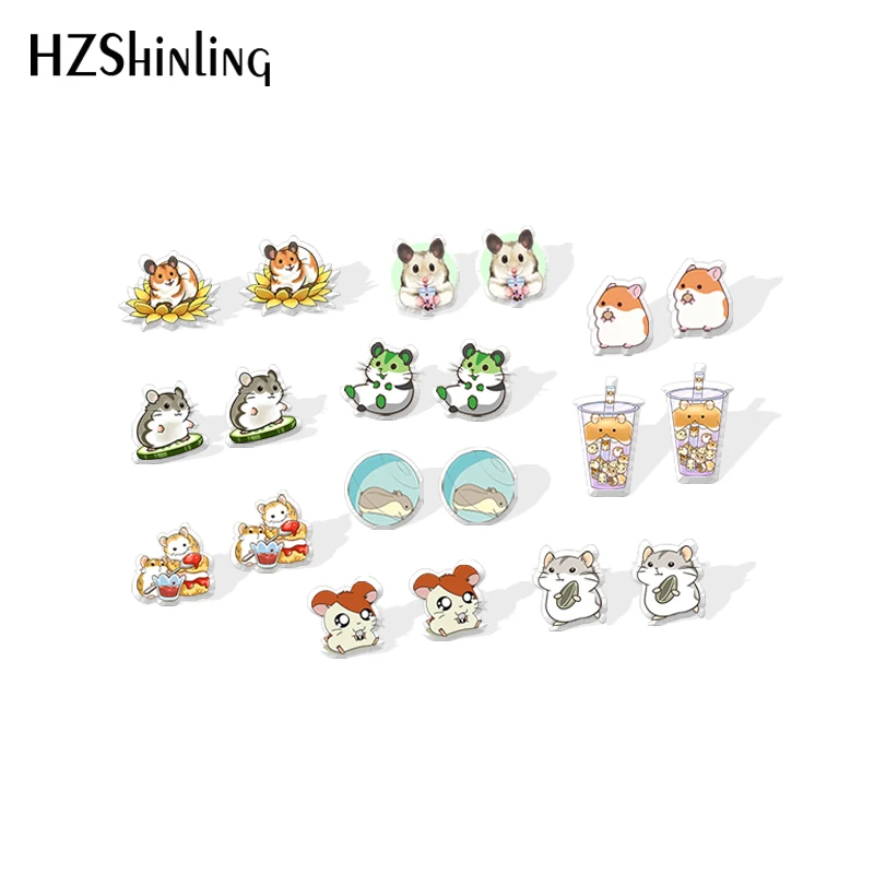 2021 New Hamster Stud Earring Cute Mouse Acrylic Resin Earrings Epoxy Handmade Jewelry Gifts Girl | Украшения и аксессуары