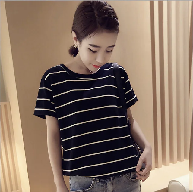 

Summer Fashion Tshirts sleeve Red Stripe T Shirts Women Hip Hop Casual Cotton Short Sleeve Tops