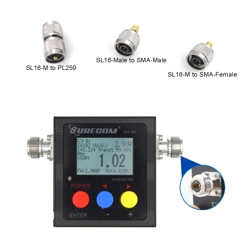 Add 3 adaptors Из Москвы! ANYSECU SW-102 125-520 мГц цифровой VHF/UHF Мощность и КСВ-метр SW102 для портативных радиостанций UV-82 UV82 - Цвет: Add 3 adaptors