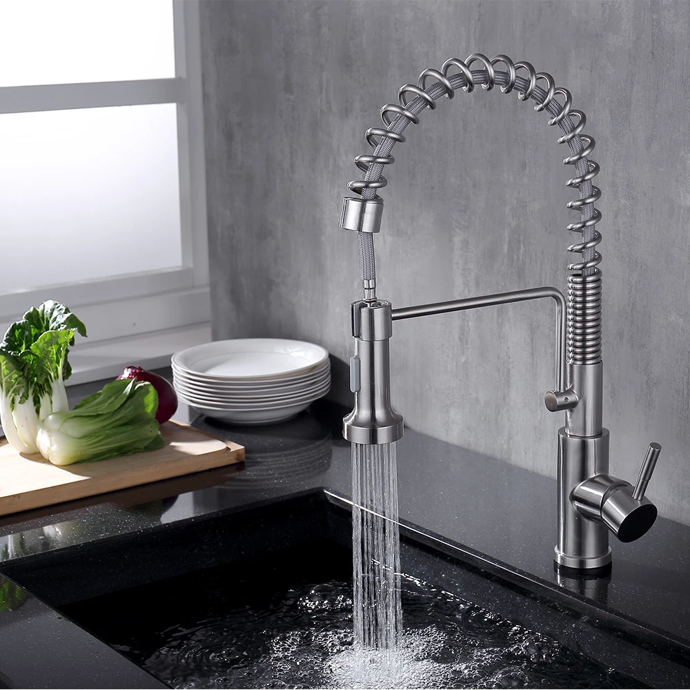 Top Quality SUS304 Stainless steel Kitchen sink faucet Pull Down Kitchen mixer Tap With 2 functions spray head,Brushed/Black