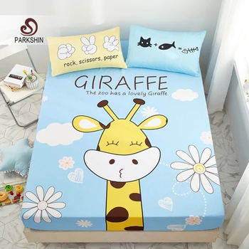 

Parkshin 1PCS Cartoon Fitted Sheet 100% Cotton Elastic Band Bedding Sheet Rubber Sheet Bed Linen Cotton Double Queen Size Corner