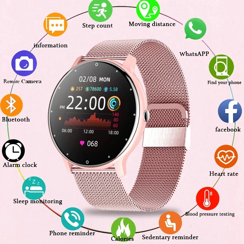 

LIGE New Smart Watch Men Women Full Touch Screen Heart Rate Monitor Sport Bracelet Waterproof Ladies Smartwatch for Android iOS