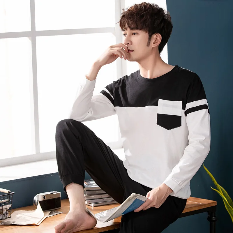 

Autumn & Winter Pure Cotton Men Pajamas Long Sleeve Trousers Pullover Autumn Men's Tracksuit 3006 # L -Xxx L Four