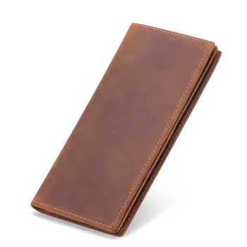 

Genuine Leather Wallet Men Money Bag Male Purse For Cards Long Wallet Crazy Horse Leather men clutch Bags Simple Thin Purses