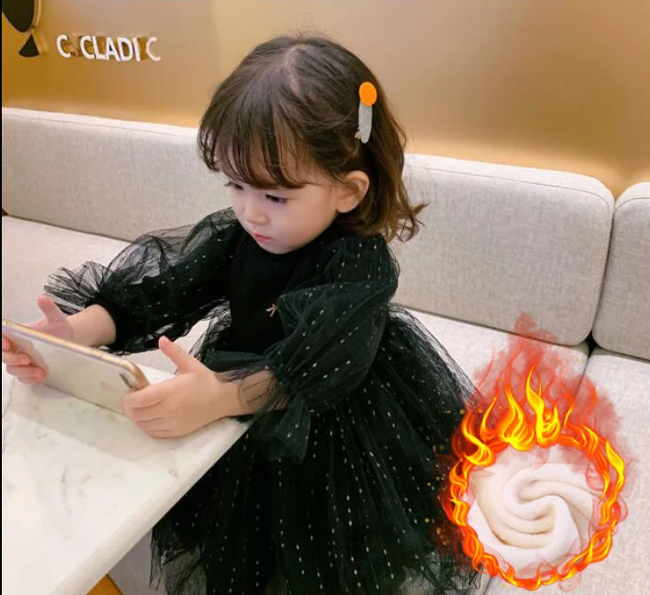 Платье для маленьких девочек 1, 2, 3, 4, 5, 6 лет модное Сетчатое платье принцессы для девочек, детская одежда осенне-зимние утепленные платья для малышей
