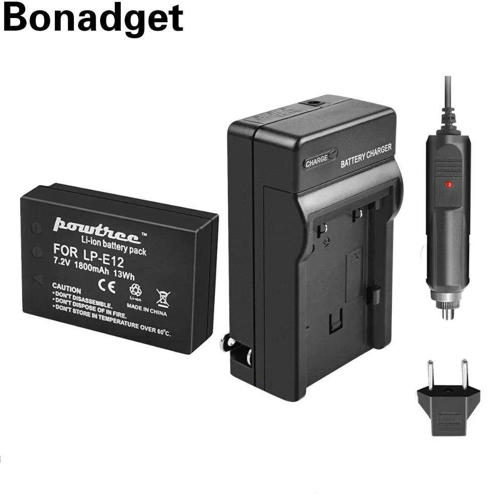 

Bonadget For Canon 7.2V 1800mAh LP-E12 LP E12 LPE12 Li-ion Battery +Charger Replacement EOS 100D Kiss X7 Rebel SL1 EOS M10 DSLR