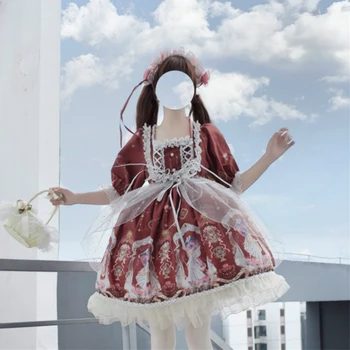 Kawaii oryginalna sukienka Lolita anioł klepsydra z krótkim rękawem Op sukienka japońska miękka siostra sukienka tanie i dobre opinie CN (pochodzenie) WOMEN Kostiumy Poliester Lolita Ubiera