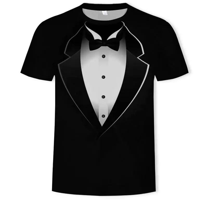 

3D Fake Two Pieces Short Sleeve Suit With Tie Printed T-Shirt Men's Fashion 2018 New Arrivals Fashion Cool Clothings