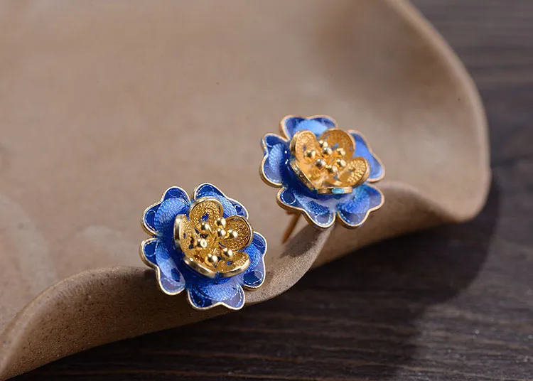 FNJ Shaolan Flower Earrings 925 Silver Original Pure S925 Sterling Silver Stud Earring for Women Jewelry Good Luck