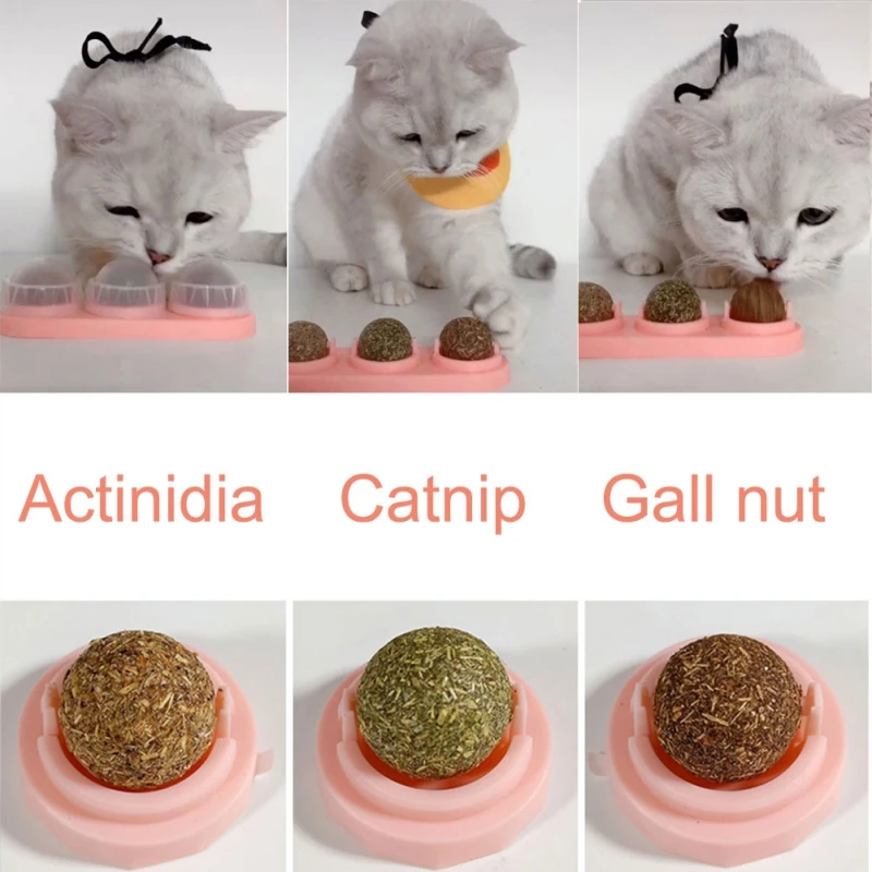 3 шт. Pet Cat самоклеющиеся вращающиеся Catnip Silvervine Lick Ball для кошек настенное крепление молярный Прорезыватель игрушки для чистки зубов Каттен Speelgoed