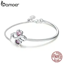 BAMOER 925 пробы серебряный Элегантный Клевер Любовь Розовый CZ браслеты и браслеты для женщин Оригинальные Ювелирные изделия из стерлингового серебра SCB092