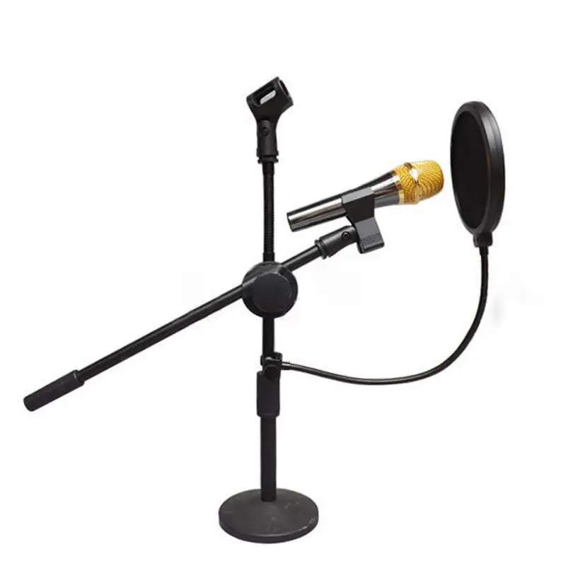 Studio Microphone Double Layer Mic Wind Screen Filter Swivel Mount Mask Shied For Speaking Recording Gooseneck Black