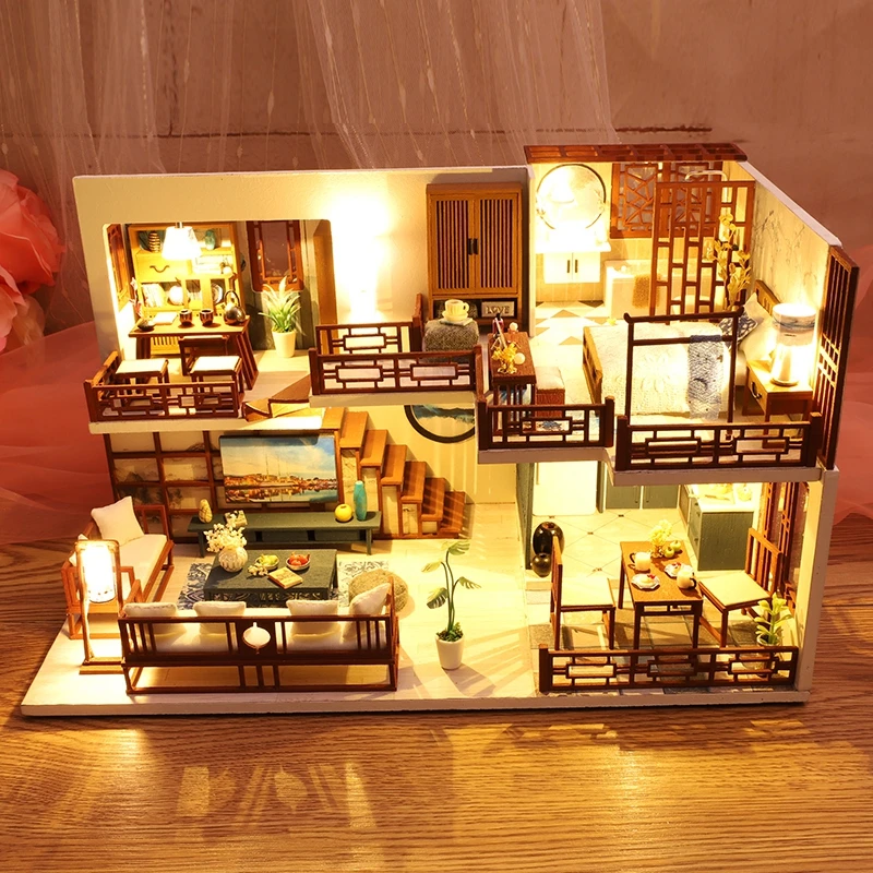 Кукольный дом мебель Diy Миниатюрный пылезащитный чехол 3D Деревянный Miniaturas кукольный домик игрушки для детей на день рождения Рождественские подарки casa M25