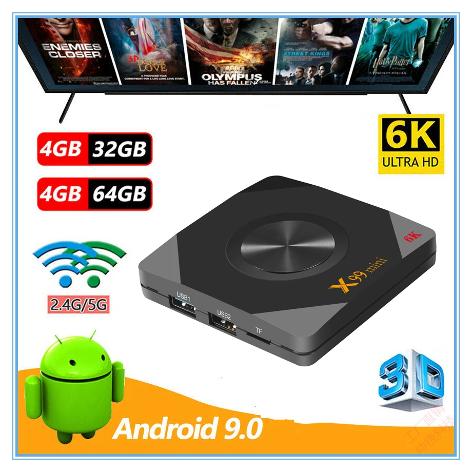 Android 9 0 Smart tv Box X99 mini 4 Гб 64 2 4G/5G Wifi Allwinner H6 четырехъядерный USB 6K Google плеер Youtube Tanix