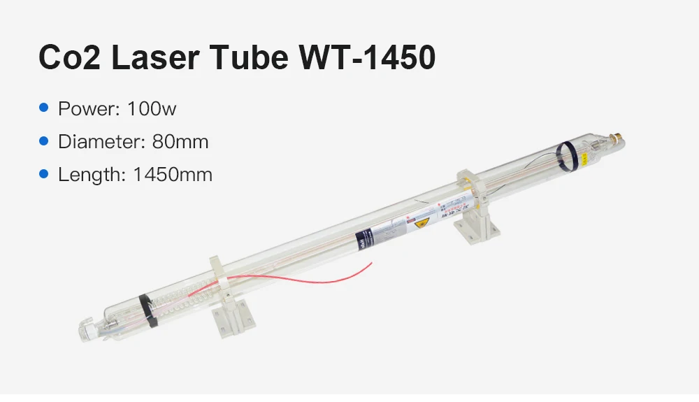 Лазерная трубка WT1450-100W CO2 Лазерная стеклянная трубка 100 Вт Длина 1450 мм Dia.80mm CO2 лазерная трубка для лазерной резки гравировальный станок