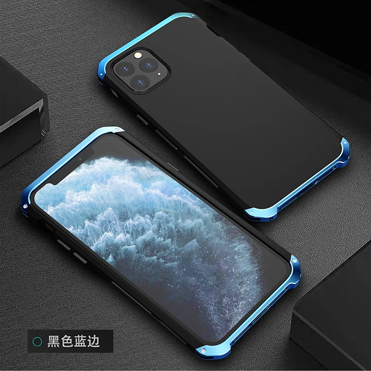 Black Blue Side Текстурированная анти-осенняя Металлическая Рамка PC задняя для iPhone 11 Pro Max iPhone11 алюминиевый сплав бампер чехол Note 6 Pro крышка с подарком - Цвет: Black Blue Side
