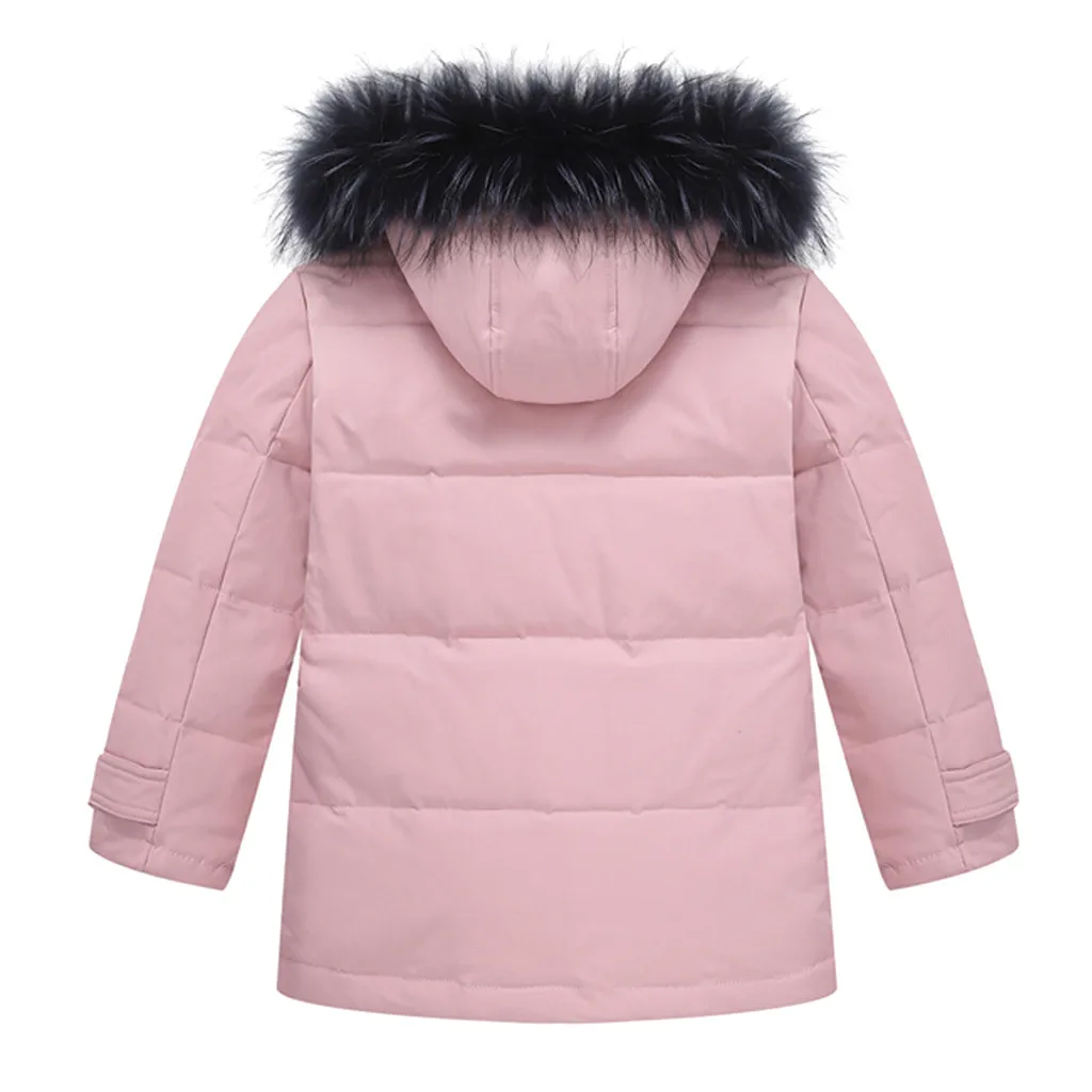 Hooded Outerwear Coat For Kids Girls Winter Faux Fur Hooded Parka Down Coat Puffer Jacket Padded Overcoat Outerwear#1018