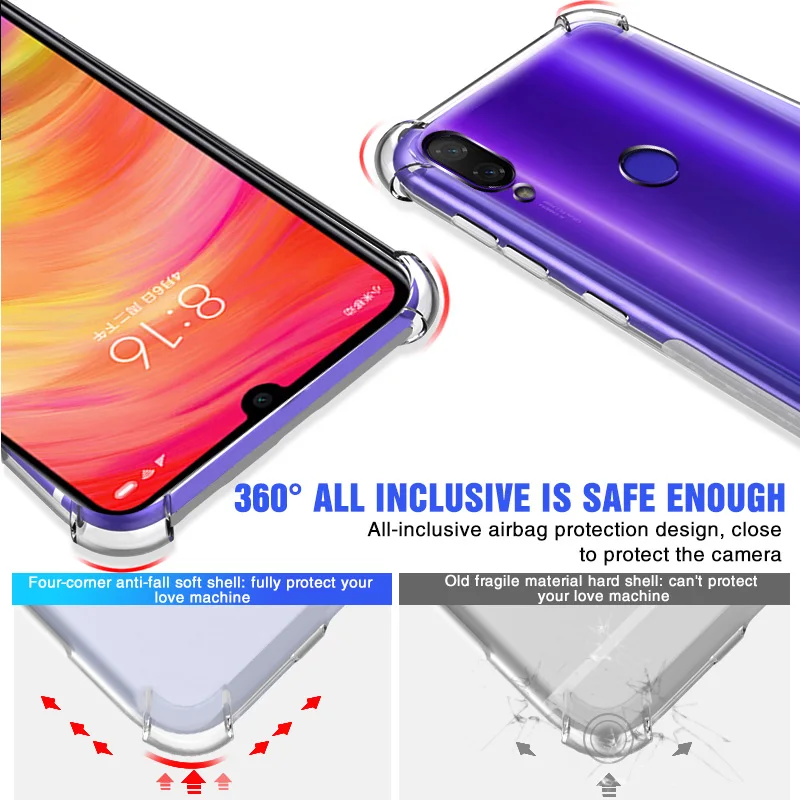 Противоударный силиконовый чехол для телефона для Xiaomi Redmi Note 7 8 5 6 iPad PRO A3 A2 Lite 7 7A K20 PRO Чехол прозрачный защитный чехол-накладка