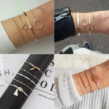 Богемные бусины в виде сердца Звезда Луна лук лист браслет-цепочка с кристаллами с сплавом для женщин золото серебро звено браслеты ювелирные изделия оптом