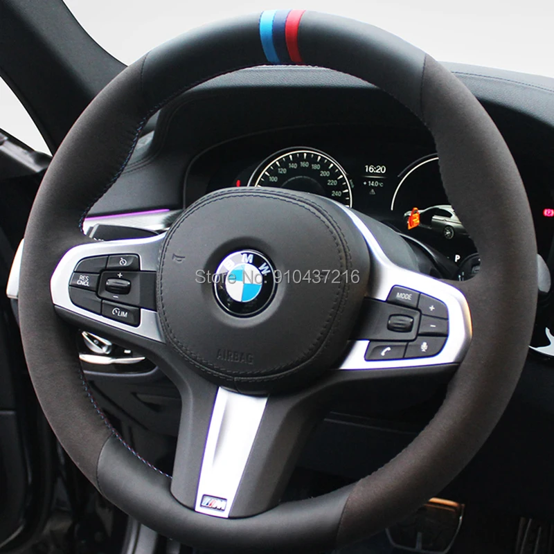 

For BMW 730 740Li 745 760 M3 X4 M6 DIY Black Perforated Suede Leather Hand sewing Steering Wheel Wrap Cover
