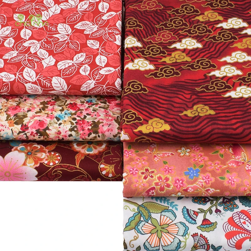 Chainho,6pcs/Lot,Dark Red Floral,Printed Twill Cotton Fabric,Patchwork Cloth,DIY Sewing&Quilting Fat Quarters Material For Baby