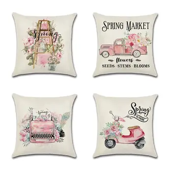 

4 Pcs Throw Pillow Covers Spring Theme Cushion Cover Cotton Linen Sofa Bed Case Home Decorative Pillowcases