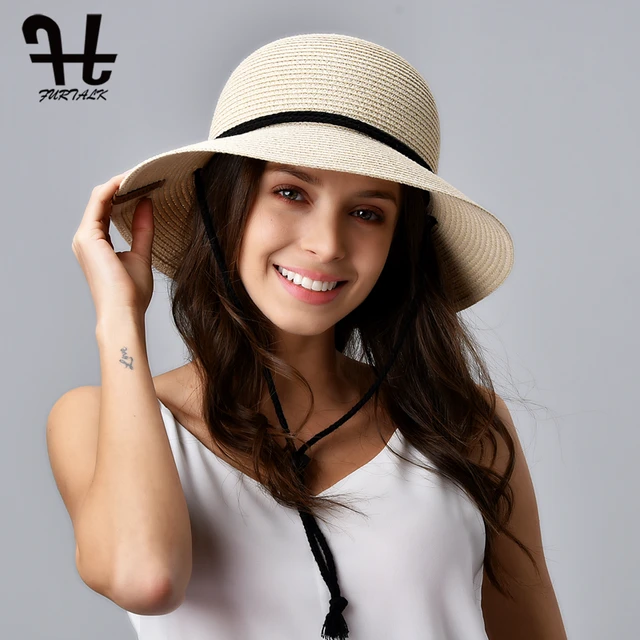 FURTALK Summer Hat for Women Straw Hat Beach Sun Hat Female Wide Brim UPF 50+  Sun Protection Bucket Hats Cap with Wind Lanyard - AliExpress