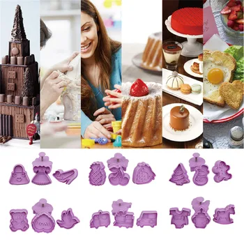 

TTLIFE Biscuit 3D 4pcs Plastic Push-type Parent-child Christmas DIY Fondant Pottery Mold Cookies Cutter Cake Decorating Tools