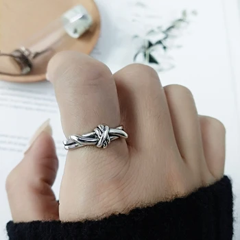 

Silvology 925 Sterling Silver Irregular Knot Rings Vintage Do The Old High Quality Elegant Rings for Women Korea Retro Jewelry