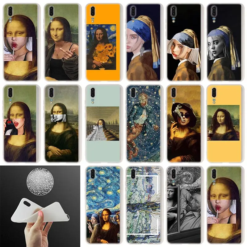 Soft Silicone Case For Huawei P50 P40 P30 P20 Pro Senior Lite P Samrt Z 2019 E 2020 Great art aesthetic van Gogh Mona Lisa | Мобильные