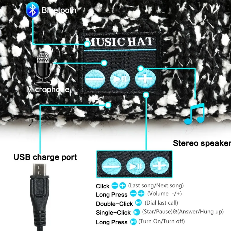 Многофункциональная беспроводная Bluetooth 4,2 шапка с наушниками для мужчин и женщин Осень Зима вязаная ткань музыкальная шапка с микрофоном Подходит для большинства видов спорта