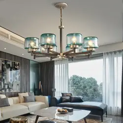 Современные градиентные синие/прозрачные стеклянные оттенки E14 Led люстра металлическая светодиодная подвесная люстра освещение гостиная
