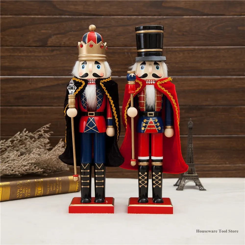 38CM Wood Christmas Nutcracker Large Puppet Wooden Handmade Crafts Home Shop Desktop Ornament Decoration Birthday Gift
